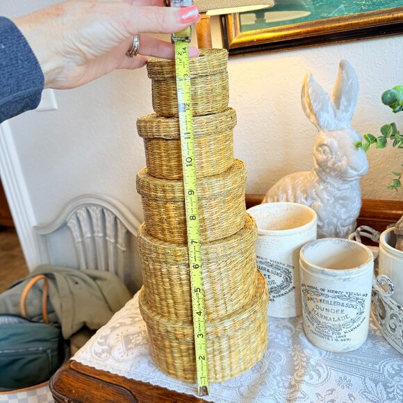 5 Vintage Woven Nesting Baskets with Handles - Picture 3 of 17